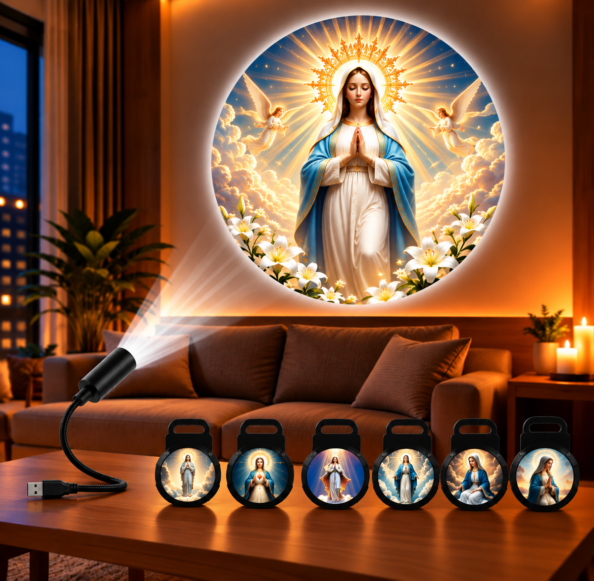 Jesus & Virgin Mary Projection Night Light - Catholic Wall Projector Lamp