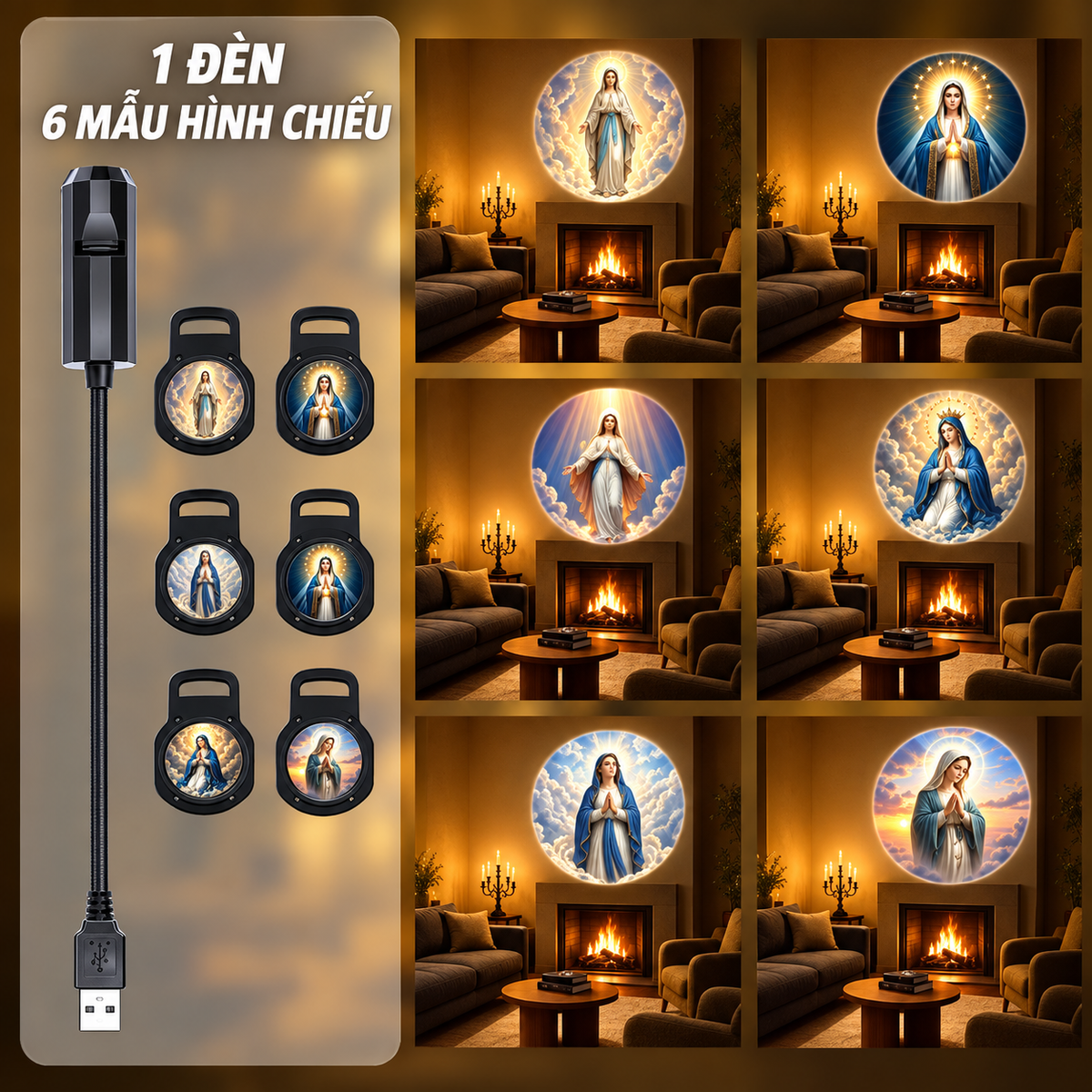 Jesus & Virgin Mary Projection Night Light - Catholic Wall Projector Lamp