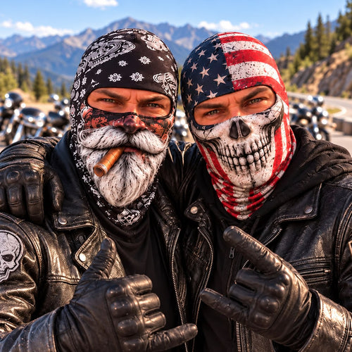 Biker Balaclava Face Cover – Beard Print & American Flag Skull Designs