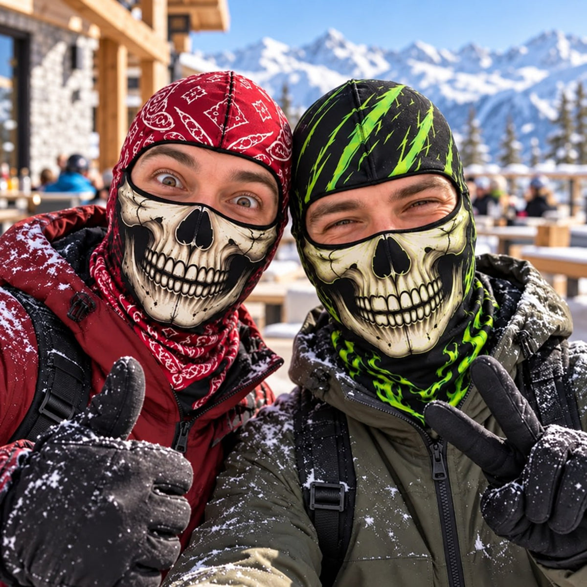 Skull Print Balaclava Face Cover – Red Paisley & Neon Green Designs