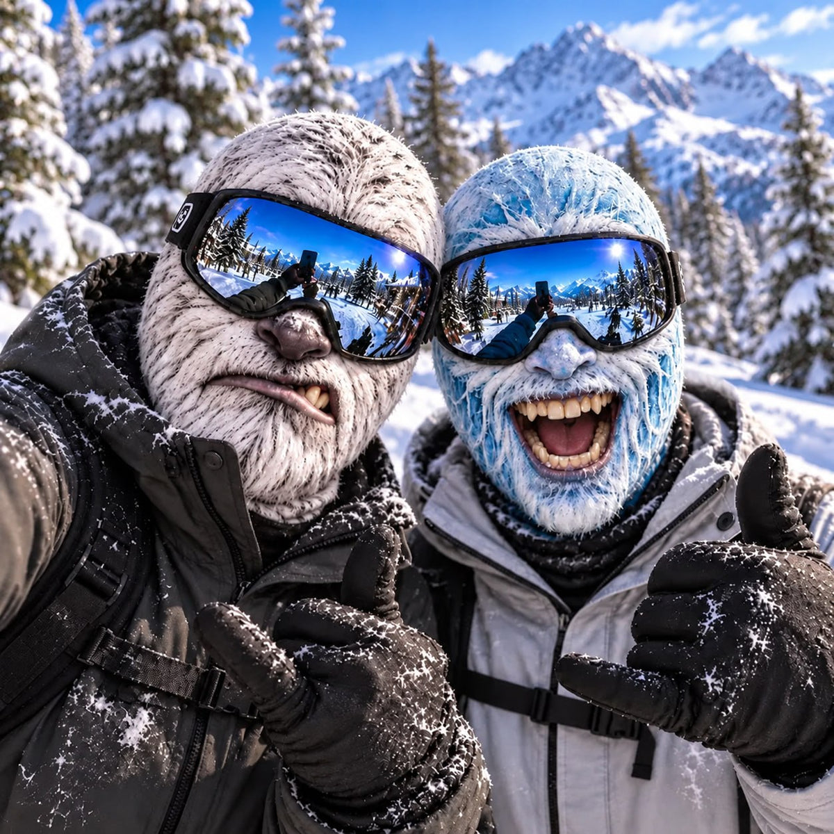 Funny Yeti Face Balaclava – White & Blue Snow Monster Designs